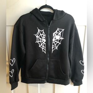 Brand New- black hoodie with heart spiderweb design